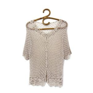 Vintage | Neutral Grandmacore Crochet Short Sleeve Cardigan‎